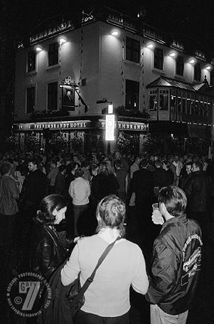 GayFest 2001: crowds outside the Rembrandt Hotel