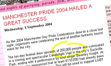 250,000 people at Manchester Pride 2004 according to the hype. But with just 36,000 tickets were sold,...